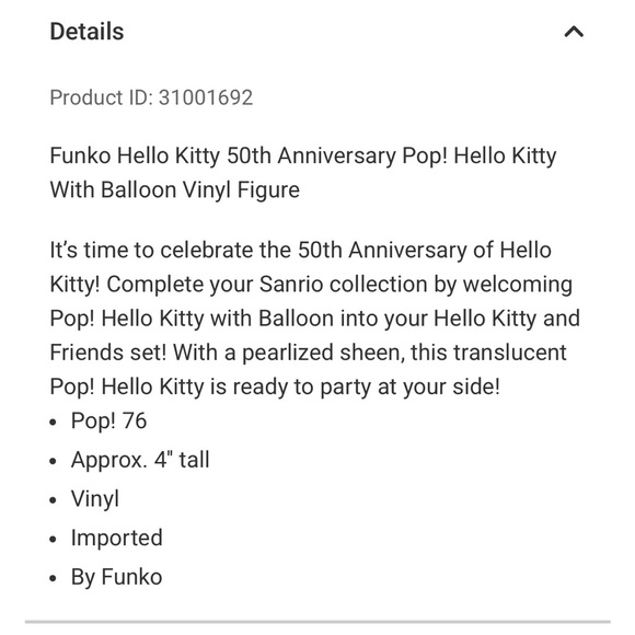 NIB hello kitty 50th balloon #76 funko pop - Picture 4 of 7